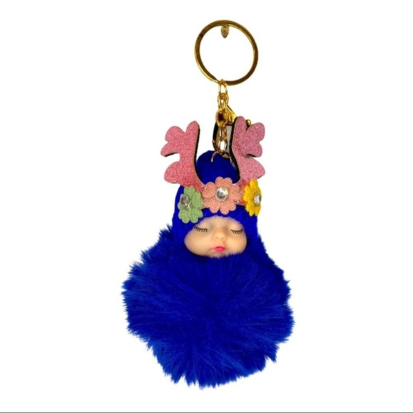 SLEEPY BABY BIG POMPON IN ROYAL BLUE CHARM KEYCHAIN - Picture 2 of 5